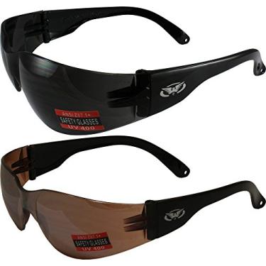 Imagem de Dois pares de óculos de sol de motociclista de visão global com lentes super escuras e um par de lentes espelhadas para dirigir com sacos de microfibra ANSI Z87.1