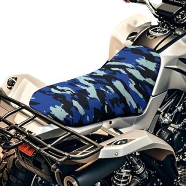 Imagem de Howilath Capa de assento de quadriciclo camuflagem azul capas de assento respiráveis para esportes motorizados tecido de poliéster impermeável ajuste universal na maioria dos quadriciclos de quatro
