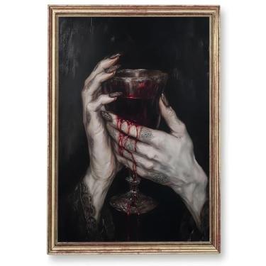 Imagem de Arte estética gótica Moody Spooky Print Halloween Aesthetic Poster Victorian Gothic Wall Art Dark Academia Obra de arte Halloween pintura mística vampiro lona arte de parede sala de estar 40,6 x 61 cm