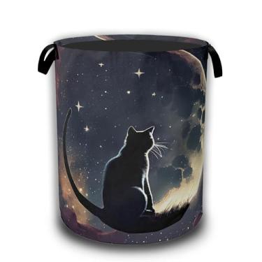 Imagem de Cesto de roupa suja de gato preto, cestos de roupa suja dobráveis à prova d'água com alças, balde de armazenamento de roupas, organizador de brinquedos para banheiro/berçário/quarto, 41 x 52 cm