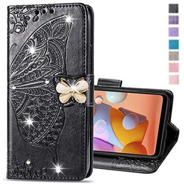 Imagem de COTDINFOR Capa para Samsung Galaxy A16 5G, Galaxy A16 5G, capa com glitter com compartimentos para cartões, capa carteira flip para mulheres diamante borboleta à prova de choque capa protetora para