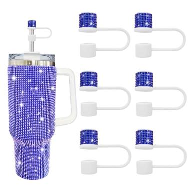 Imagem de JIASHEBDE Conjunto de acessórios para Stanley Cup, 6 peças, capa de canudo de diamante brilhante, tampa de canudos para Stanley 30 e 1,134 g com copos, acessórios de tampa de 1 cm para copo (branco