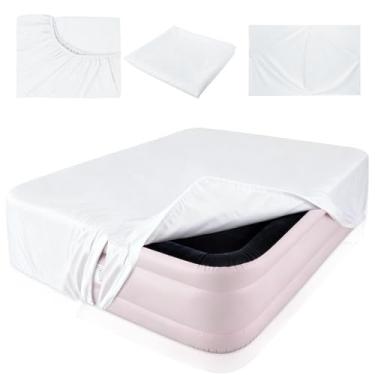 Imagem de Peryiter Jogo de lençol Queen com 3 peças de colchão de ar para cama de 40 a 58 cm, lençol com elástico profundo com abertura inflável, macio, respirável, resistente para hóspedes, acampamento