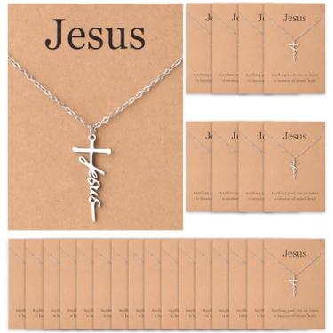 Imagem de Ethanberg 24 conjuntos de colar de cruz para mulheres, colar com pingente de cruz cristã com versículos bíblicos cartões para sua mãe, irmã, amiga, Páscoa, joias religiosas, presentes, Aço inoxidável