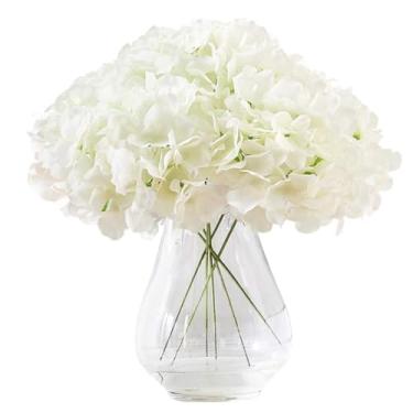 Imagem de Flores de Hortênsia Artificiais 10 Hortênsias Falsas Seda com Caule para Centros Mesa Casamento Bouquets Decoração Floral DIY Casa VASE NÃO Incluído