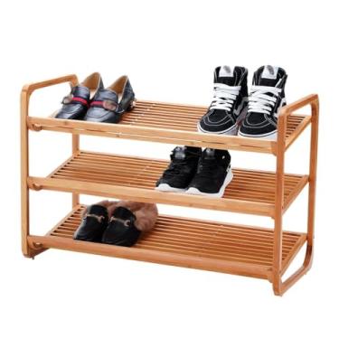 Imagem de SPXMQSS Sapateira de bambu de 3 camadas, prateleira independente para entrada, organizador de prateleira de sapatos com prateleiras abertas para entrada, armário, quarto, corredor