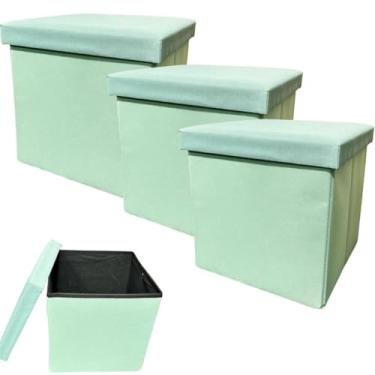 Imagem de Puff e Baú Dobrável Decorativo 2 em 1-30x30cm (03, Verde Liso)