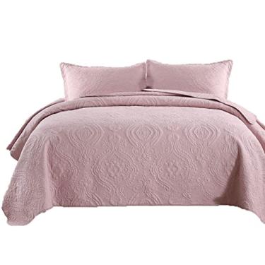 Imagem de SPXMQSS Edredons Queen Size, Colchas acolchoadas macias e leves de algodão puro todas as estações 3 peças colchas tamanho king antiderrapante sem encolhimento (1 colcha, 2 capas pollow 50 * 70 cm) E