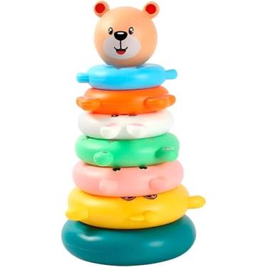 Imagem de Brinquedo Torre de Encaixe Infantil Argolas Coloridas Ursinho Educativo Divertido Bebê