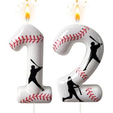Imagem de Vela número de aniversário de beisebol, número 12 velas para topo de bolo, decoração de bolo ideal para festas de aniversário, aniversário de casamento e outras celebrações (12)