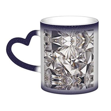 Imagem de Copo de café divertido com padrão de cristal de diamante abstrato, copo de cerâmica com mudança de cor sensível ao calor mágico, 12 Oz, para café/chá/leite/cacau, para adolescente/aniversário/festival
