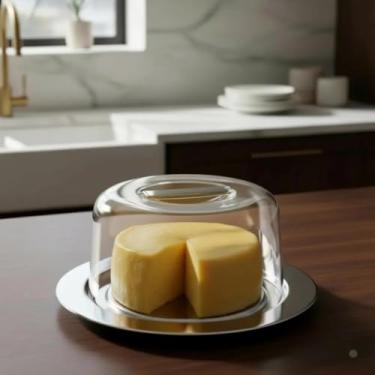 Imagem de Queijeira Inox Com Tampa Acrílica Transparente Para Conservação E Serviço De Alimentos