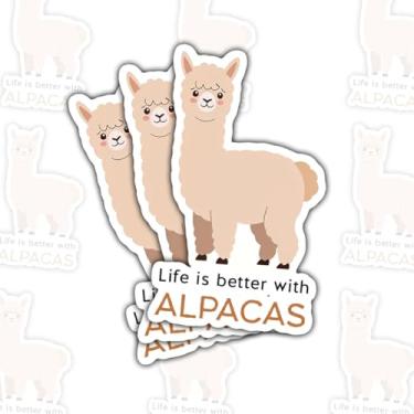 Imagem de 3 peças de adesivos Life is Better with Alpacas, fofos adesivos de vinil com citação de animais engraçados para laptop, caderno, garrafa de água, para-choque de carro, presente para estudantes