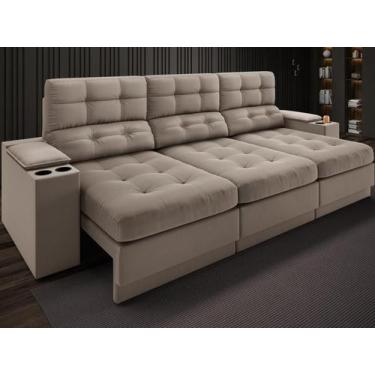 Imagem de Sofá com Porta Copos e Carregador USB Eureka 2,30m Assento Retrátil e 