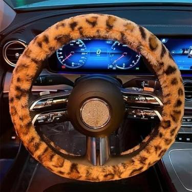 Imagem de Capa de volante de carro com estampa de guepardo de leopardo macio com anel de borracha interno, ajuste confortável, protetor de roda interior automotivo de 38 cm, acessórios para carro (tipo redondo)