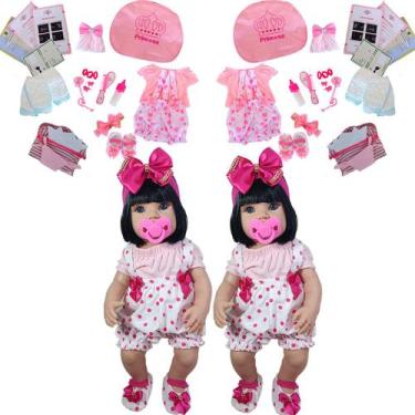 Imagem de 2 Bonecas Bebê Reborn Realista Bolsa + Enxoval Completo - Mamãe Reborn