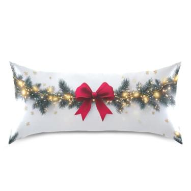 Imagem de Wassud Fronha de cetim para cabelo e pele guirlanda de Natal laço vermelho fronhas de seda lisa king size capas de travesseiro respiráveis com fecho de envelope
