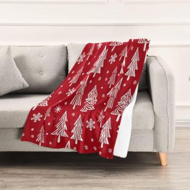 Imagem de Wassud Cobertores e mantas de Natal 152,4 cm x 228,6 cm branco árvore de Natal vermelho cobertor para sofá, cadeira e decoração de casa