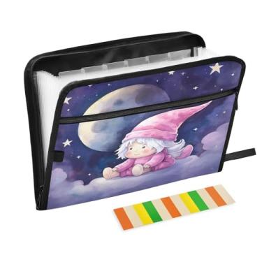 Imagem de Wassud Organizador de arquivos sanfonado Moonlit Baby com 13 bolsos, pastas expansíveis com abas e adesivos, organizador de pastas de documentos de recibo de papel tamanho carta A4 para viagens de