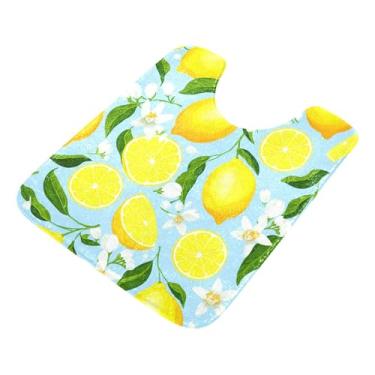 Imagem de Burbuja Tapete de banheiro Lemons, tapete de banho absorvente de pelúcia macio, base antiderrapante para piso de banheiro, oval em forma de U
