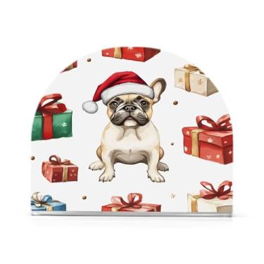 Imagem de xigua Bonito suporte de guardanapo de buldogue de Natal para mesas, porta-guardanapos de papel de placa acrílica elegante, dispensador de papel de seda independente moderno para jantar, sala de estar