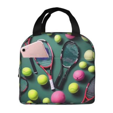 Imagem de Raquetes de tênis engraçadas e bolas de tênis estampadas o dia todo uso geral lancheira com zíper suave garante facilidade de uso