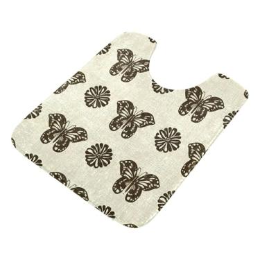 Imagem de Burbuja Tapete de banheiro Butterflies Daisies, tapete de banho absorvente de pelúcia macio, base antiderrapante para piso de banheiro, oval em forma de U
