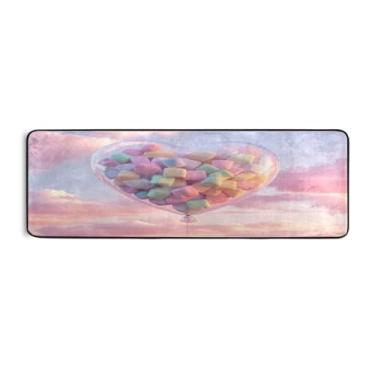 Imagem de Burbuja Tapete de corredor de balão coração dos namorados 61 x 183 cm, tapete lavável antiderrapante com suporte de borracha, tapete para sala de estar, corredor, decoração de casa