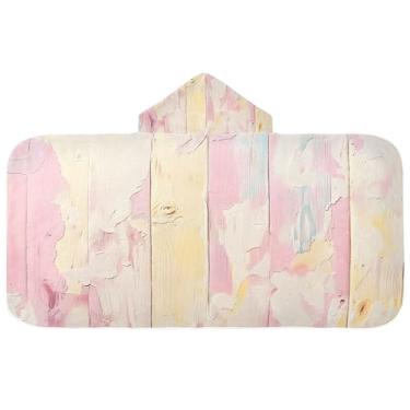 Imagem de Burbuja Toalha de banho com capuz de madeira rosa gasta para crianças, toalha de praia de pelúcia absorvente macia para meninas e meninos 3-10 anos, 61 x 127 cm