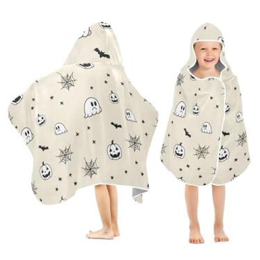 Imagem de Burbuja Linda toalha de banho com capuz fantasmas de Halloween para crianças, toalha de praia de pelúcia macia absorvente para meninas e meninos 3-10 anos, 61 x 127 cm