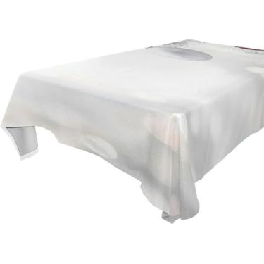 Imagem de YETTASBIN Toalha de mesa quadrada de bola de Natal, à prova d'água, resistente a manchas, lavável de poliéster, para piquenique, jantar, férias, cozinha, festa, decoração, 137 x 137 cm