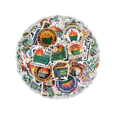 Imagem de 60 peças de adesivos engraçados de vinil Meme do Dumpster Fire para laptops, garrafas de água, diários, skates e telefones, adesivos de humor ansiedade caos para adultos e adolescentes