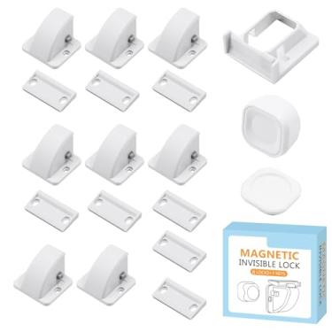 Imagem de Kimitimi Pacote com 8 fechaduras magnéticas para armários, fechaduras de segurança à prova de crianças, fechaduras para armários e gavetas para casa, cozinha, banheiro - 8 fechaduras e 1 chave