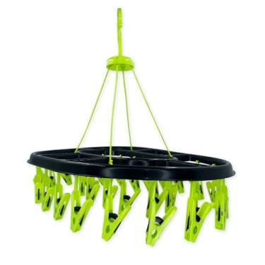 Imagem de Varal para Roupas Íntimas com 36 Prendedores, Verde e Preto, Formato Oval Suspenso