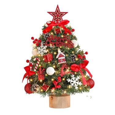 Imagem de Mini árvore de Natal artificial de 45 cm/60 cm, pequenas árvores de Natal de mesa para decoração de festas de fim de ano, planta artificial (Rojo, 45 cm)