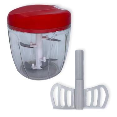 Imagem de Processador de Alimentos Manual 2 em 1, 5 Lâminas Inox, 900ml, com Mixer Batedor, Plástico e Metal, 13cm x 19cm