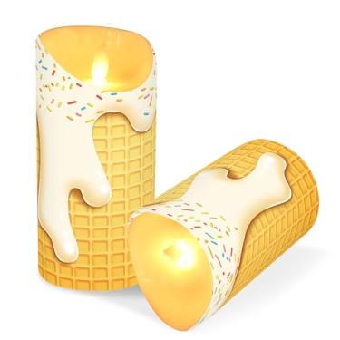 Imagem de ATTX Pacote com 2 velas sem chama em cone de sorvete – Velas de pilar de LED de 7,6 cm x 15 cm com controle remoto e temporizador para casa, casamento, decoração de acampamento #930