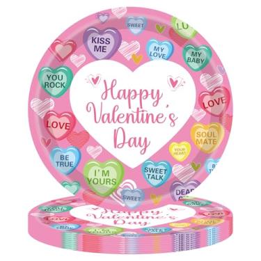 Imagem de BHNACIER 32 peças, pratos de papel de dia dos namorados, pratos descartáveis de Dia dos Namorados, pratos de festa de coração, suprimentos de festa de dia dos namorados, pratos em forma de coração