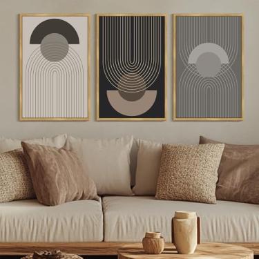 Imagem de Boho Vintage Line Wall Art Emoldurada Meados do Século Bohemain Decoração de Parede Abstrata Moderna Arte Home Office Estar Impressões Pronto para Pendurar 61 x 91 cm Moldura Natural