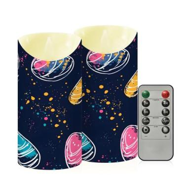 Imagem de Wassud Pacote com 2 velas coloridas sem chama de ovo de Páscoa com controle remoto, velas realistas cintilantes com temporizador, velas decorativas para Natal, casamento, festa, decoração de casa