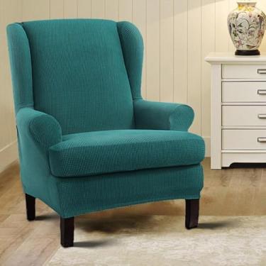 Imagem de Capa elástica para sofá, poltrona, protetor de móveis, macio com fundo elástico, para sala de jantar, escritório, decoração de casa, sala de estar - azul lago||Tamanho regular