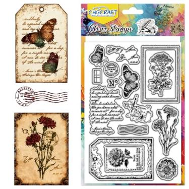 Imagem de CHGCRAFT Carimbo de silicone vintage botânico, estampado, transparente, para fazer scrapbooking e cartões, decoração de artesanato de papel 15 x 10 cm