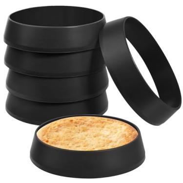 Imagem de KOLUTI Pacote com 6 anéis de muffin ingleses de 10 cm, molde redondo de silicone antiaderente para fritar ovos, omelete de hambúrguer, bolacha, panqueca, biscoito, círculo, fogão, sem BPA, preto