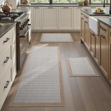 Imagem de PADOOR Conjuntos de 3 tapetes de cozinha antiderrapantes, extragrande, 2,5 x 1,8 m + 50,8 x 81,3 cm + 50,8 x 81,3 cm, tapetes de corredor para chão de cozinha, antiderrapante, lavável, tapete de