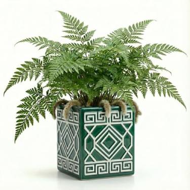 Imagem de Genérico, Cimento, Vaso Quadrado, Verde, 11x12x10 cm, Texturizado com Relevo, Decorativo para Plantas, Elegante para Jardim e Chão