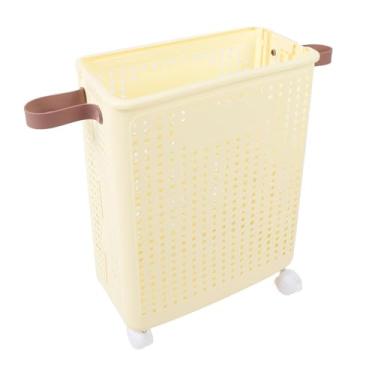 Imagem de Zerodis Cesto de Roupa Suja Fino, Cestos de Roupa Suja de Armazenamento de Banheiro de Estreitos Pp Com Alça para Dormitório de Fino, Pano Sujo Dobrável (Com rodas)