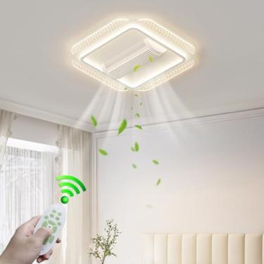 Imagem de Ventilador de teto sem pás com luzes, luminária silenciosa com ventilador, ventilador de teto moderno de alumínio quadrado semi-embutido com controle remoto e luzes LED reguláveis, ventilado
