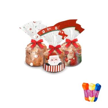 Imagem de Kit Saco Panetone 500g 25x35cm Cromus com Fita Cetim Impressa 22mm x 10m