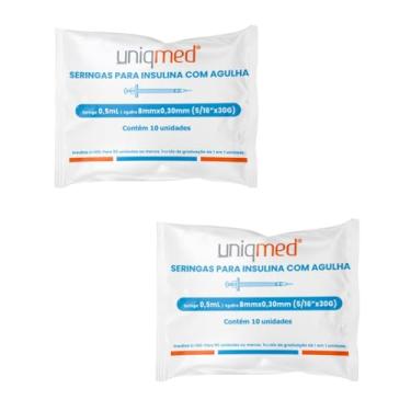 Imagem de Seringas para Insulina Uniqmed 100U 0,5mL 8mm 30G Com 20 Unidades