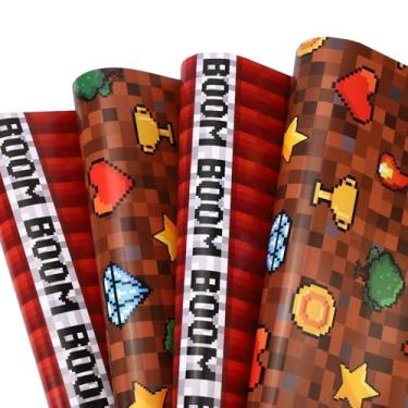 Imagem de 10 Unidades de Papel Embrulho com Tema Pixel, 50x70cm Presente Videogame Ideal para Decoração de Festa Aniversário com Tema Pixel Natal e Outras Festas (2 Estilos)